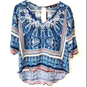 Renee C Aztec Bohemian V-Neck Blouse Size XS
